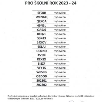 seznam přijatých žáků k povinné školní docházce ZŠ Lomnice od 1/9/2023